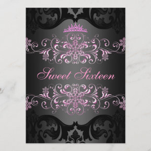 Invitación de cumpleaños Pink Sweet16 Elegant Tiar