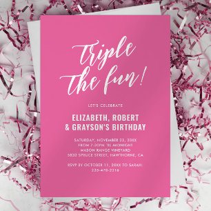 Invitación de cumpleaños Pink Triple the Fun