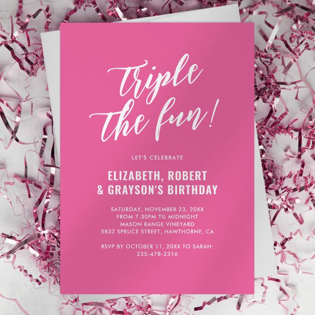 Invitación de cumpleaños Pink Triple the Fun (Subido por el creador)