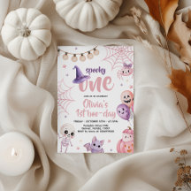 Invitación de cumpleaños Pink Witch Spooky One 1st
