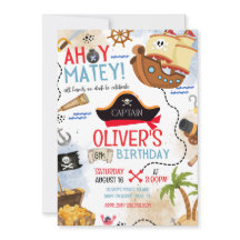 Invitación de cumpleaños pirata Ahoy Matey para ni