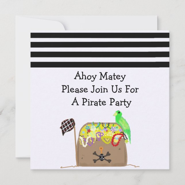 Invitación de cumpleaños pirata con cofre del teso (Anverso)
