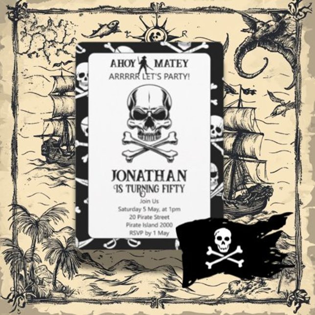 invitación de cumpleaños pirata jolly roger (If you have any questions or need assistance, just let us know. We're here to make sure your party i)