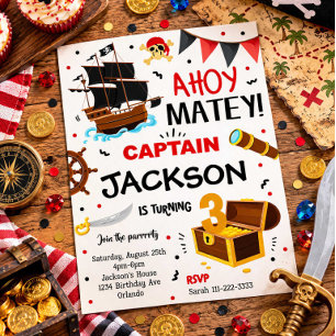 Invitación de cumpleaños pirata negro rojo