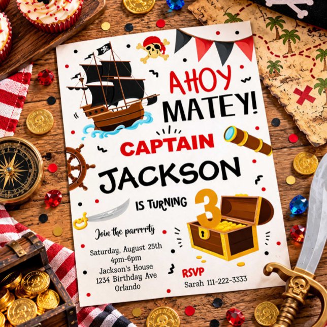 Invitación de cumpleaños pirata negro rojo (Subido por el creador)