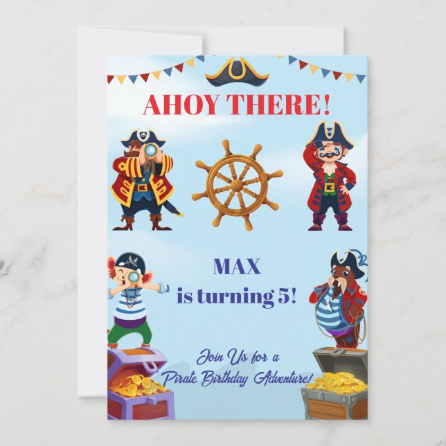 Invitación de cumpleaños pirata niño | Nombre y ed (Anverso)
