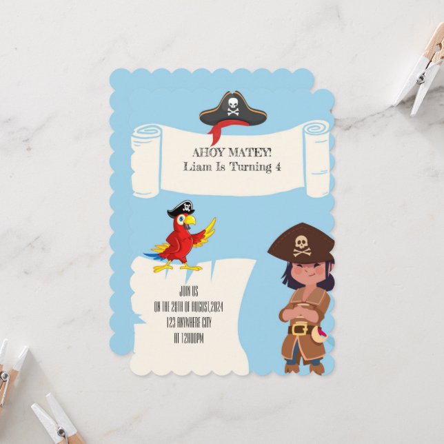 INVITACIÓN DE CUMPLEAÑOS PIRATOS PARA NIÑOS (Anverso/Reverso In Situ)