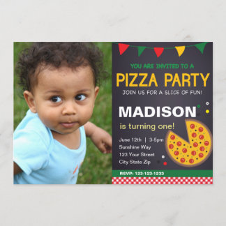 Invitación de cumpleaños Pizza con foto