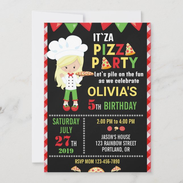Invitación de cumpleaños Pizza fiesta de cocina (Anverso)