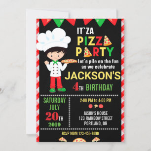 Invitación de cumpleaños Pizza haciendo fiesta
