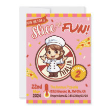 Invitación de cumpleaños Pizza Moderna Rosa