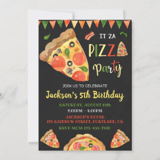Invitación de cumpleaños pizzería fiesta de cumple