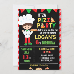 Invitación de cumpleaños pizzería fiesta de cumple
