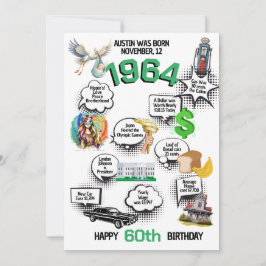 Invitación de cumpleaños plana con datos divertido