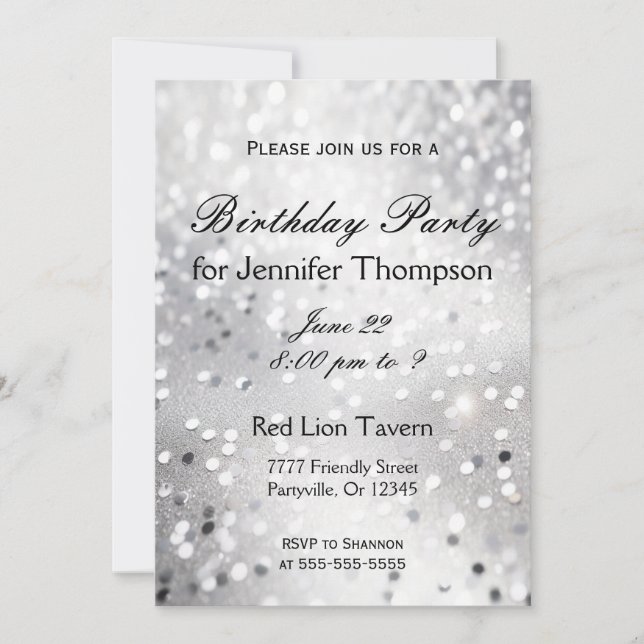 Invitación de cumpleaños | Plata simple (Anverso)