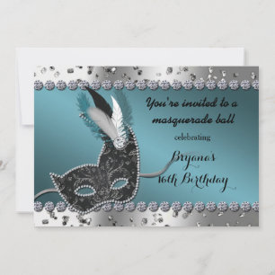 Invitación de cumpleaños plateada azul turquesa de
