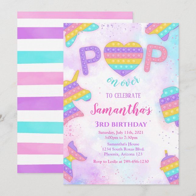Invitación de cumpleaños Pop It (Anverso / Reverso)