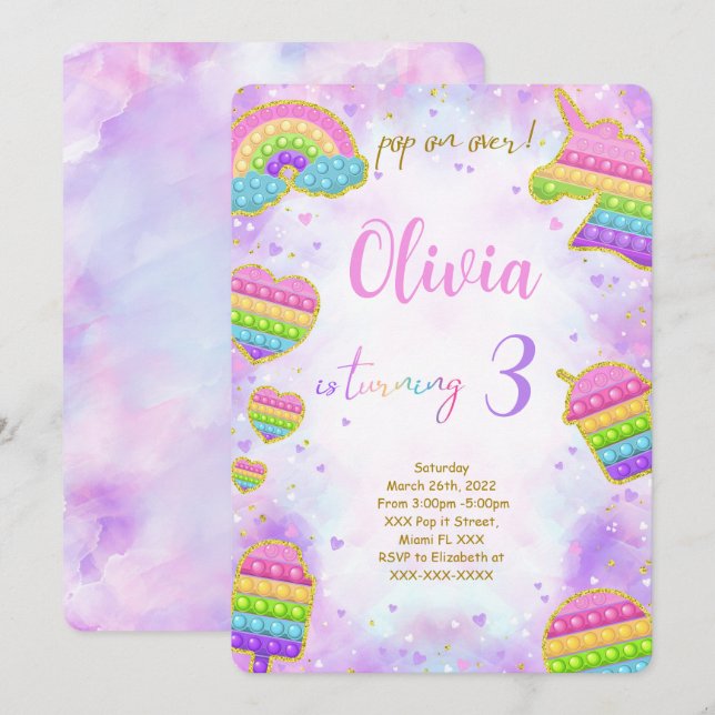 Invitación de cumpleaños Pop it (Anverso / Reverso)