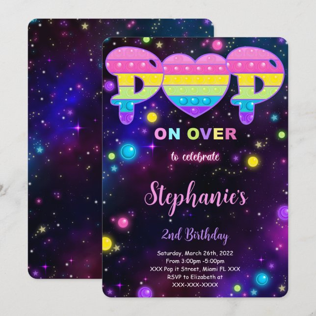 Invitación de cumpleaños Pop it editable (Anverso / Reverso)