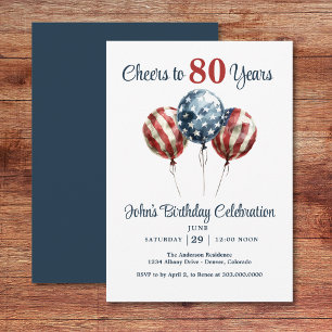 Invitación de cumpleaños por 80 años con Cheers