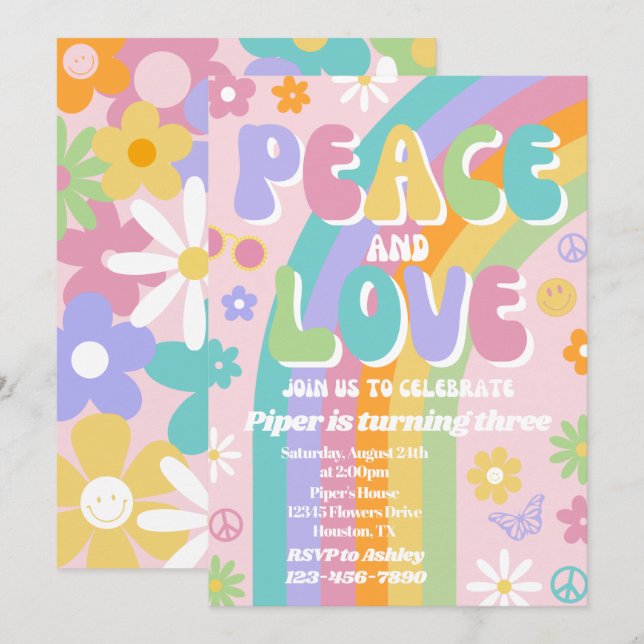 Invitación de cumpleaños por la paz y el amor (Anverso / Reverso)