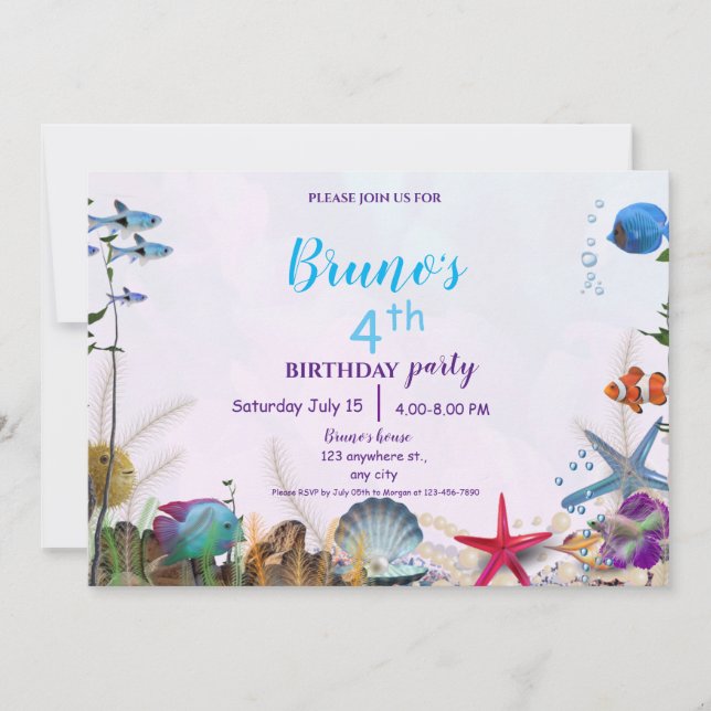 Invitación de cumpleaños por mar submarino (Anverso)