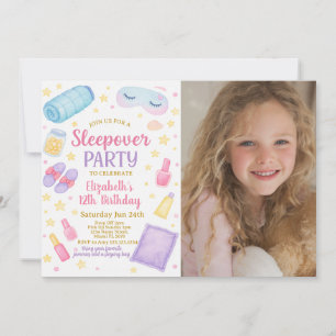 Invitación de cumpleaños por moda Sleepover con fo