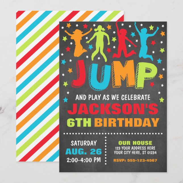 Invitación de cumpleaños por turnos, casa de rebot (Anverso / Reverso)
