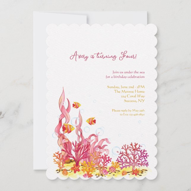 Invitación de cumpleaños por vida marina (Anverso)