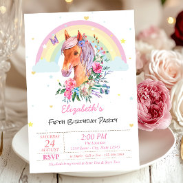 Invitación de cumpleaños Pretty Pony Rainbow Stars
