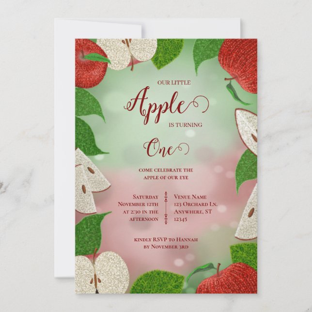 Invitación de Cumpleaños Primero Apple of My Eye (Anverso)