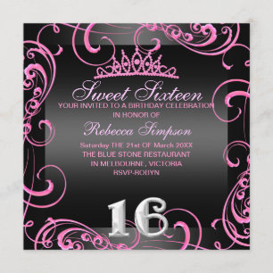 Invitación de cumpleaños Princesa Dulce 16 Rosa Ca
