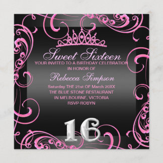 Invitación de cumpleaños Princesa Dulce 16 Rosa Ca
