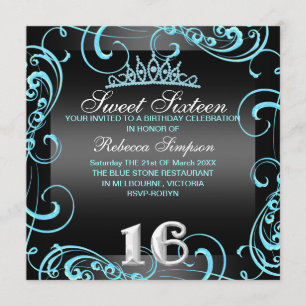 Invitación de cumpleaños Princess Sweet 16 azul y