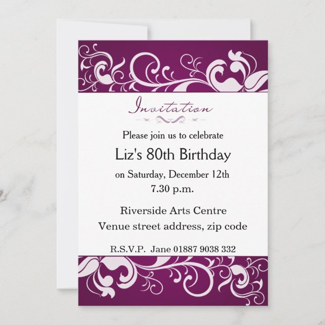 Invitación de cumpleaños Purple 80 (Anverso)
