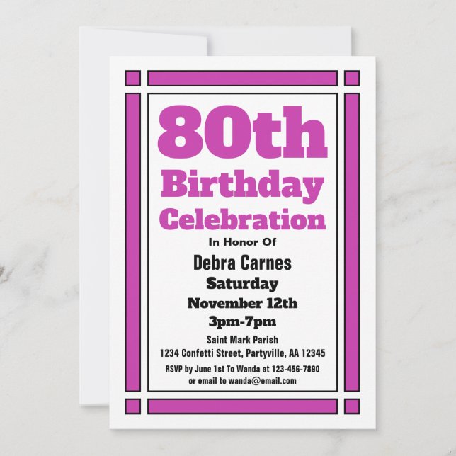 Invitación de cumpleaños Purple 80 (Anverso)