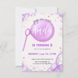 Invitación de cumpleaños Purple Bubble Pop On Over