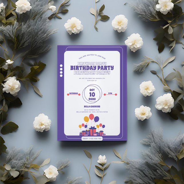 Invitación de cumpleaños púrpura minimalista (Subido por el creador)