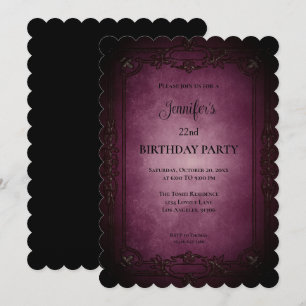 Invitación de cumpleaños púrpura oscuro gótico