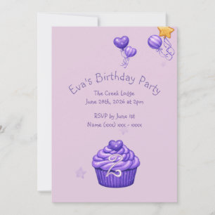 Invitación de cumpleaños púrpura para niñas