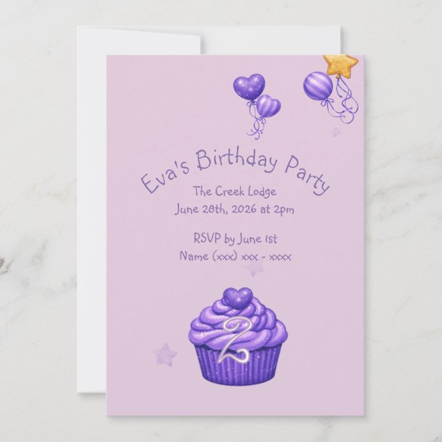 Invitación de cumpleaños púrpura para niñas (Anverso)