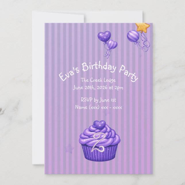Invitación de cumpleaños púrpura para niñas (Anverso)