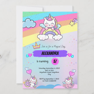 invitación de cumpleaños púrpura rosa unicornio