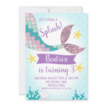 Invitación de cumpleaños púrpura y Verde azulada a