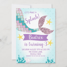 Invitación de cumpleaños púrpura y Verde azulada a