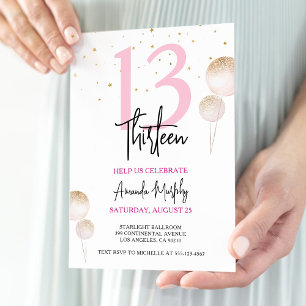 Invitación de cumpleaños Purpurina rosa y oro