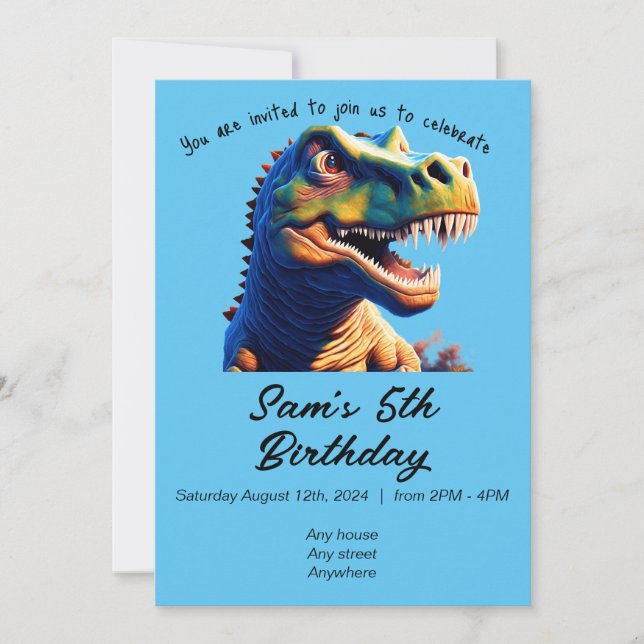 Invitación de cumpleaños que cría dinosaurio. Edit (Anverso)