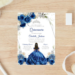 Invitación de cumpleaños Quinceañera azul marino