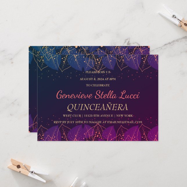 Invitación de cumpleaños quinceañera botánica Chic (Anverso/Reverso In Situ)