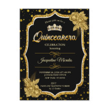 Invitación de cumpleaños Quinceañera de oro negro